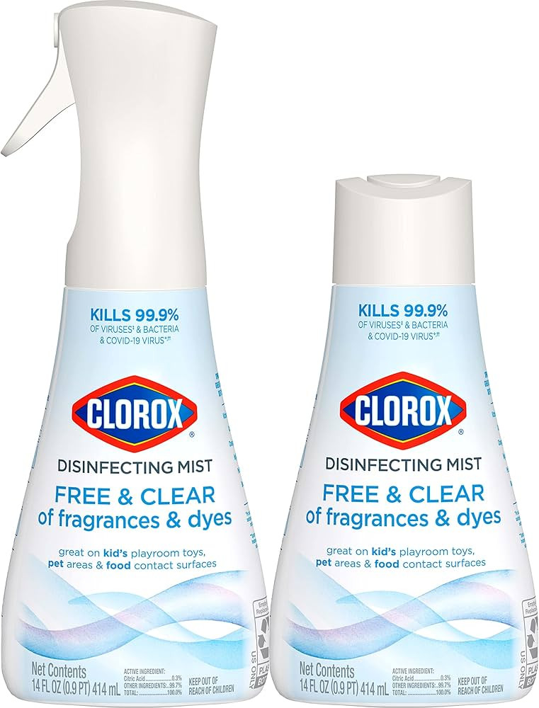 Clorox Free & Clear Disinfecting Mist, Household Essentials, 1 Spray Bottle and 1 Refill, 14 Fl O... | Amazon (US)