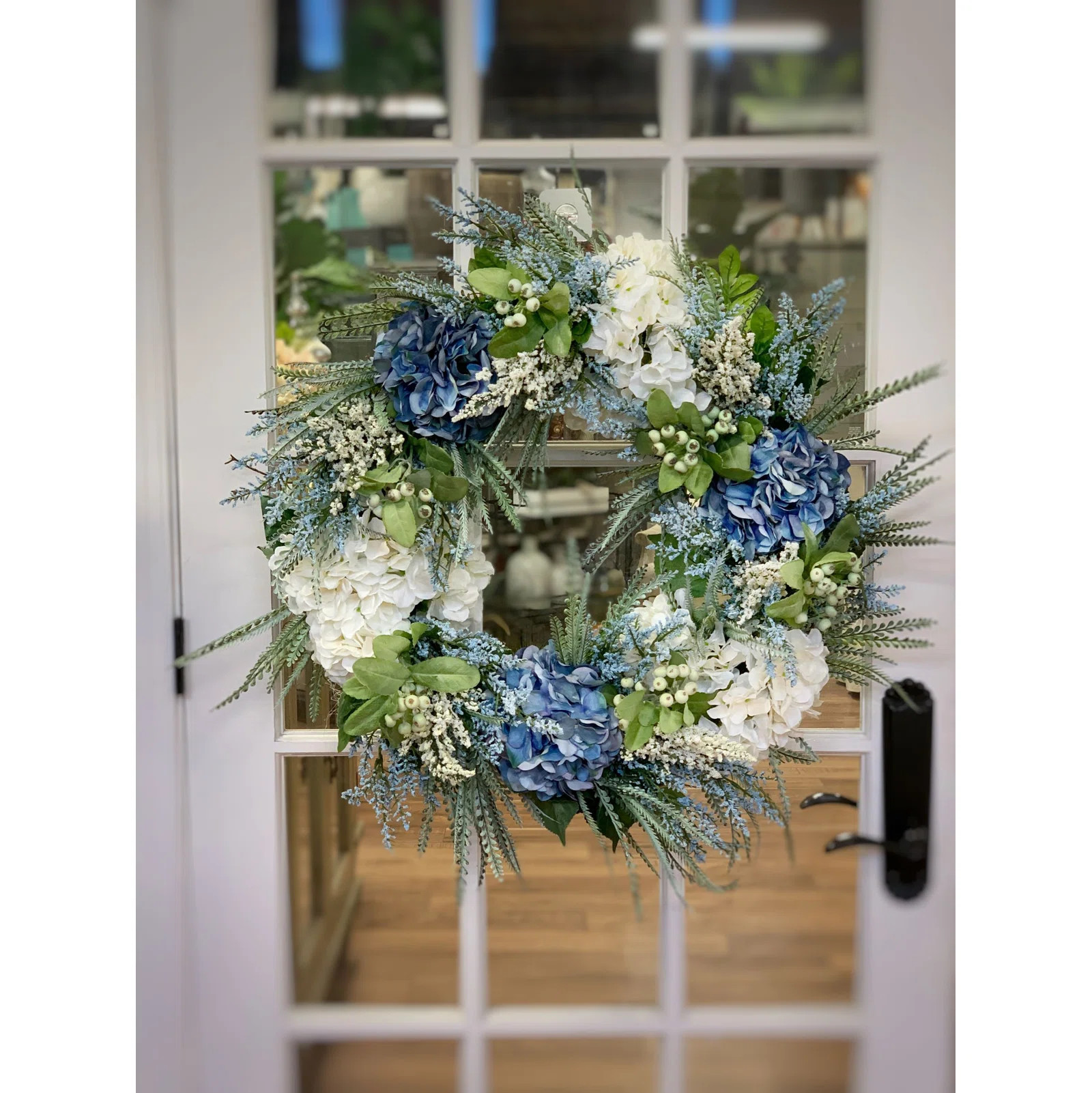The Twillery Co.® Blue and White Hydrangea Wreath with Heather and Berries & Reviews | Wayfair | Wayfair North America