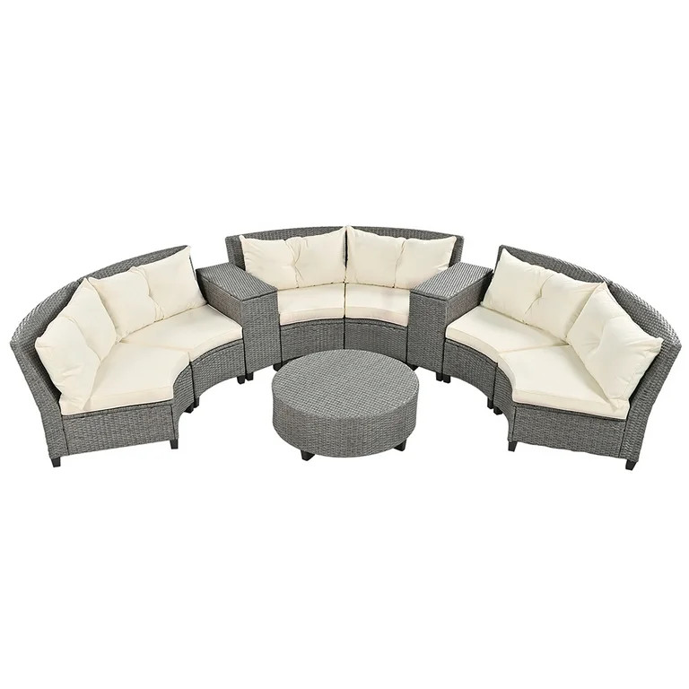 Churanty Half-Moon Patio Set Outdoor Curved Rattan Sofa All-Weather Wicker Sectional Furniture Se... | Walmart (US)