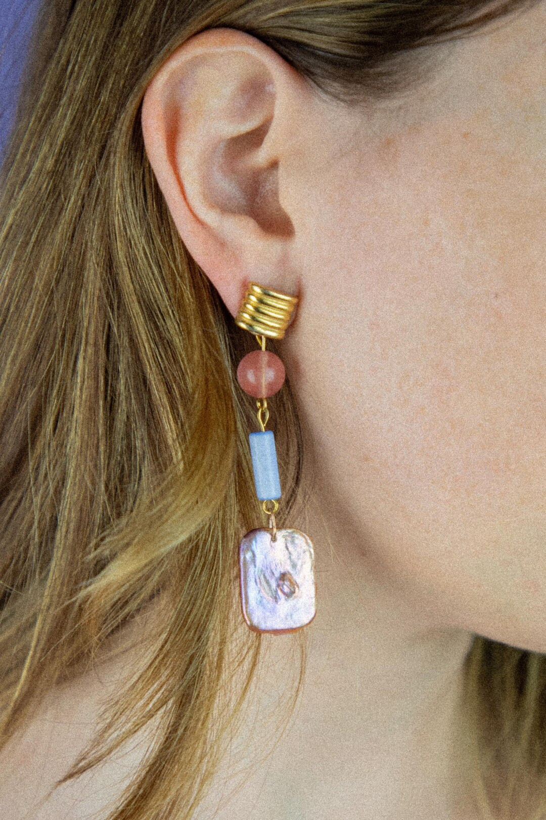 Rectangular Pink and Purple Baroque Pearl Earring Jacket Can Be Added to Any Pair of Studs for a ... | Etsy (US)