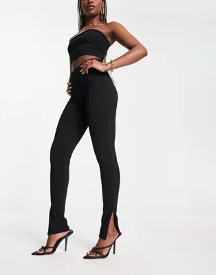 ASOS DESIGN ponte pants with split in black | ASOS (Global)