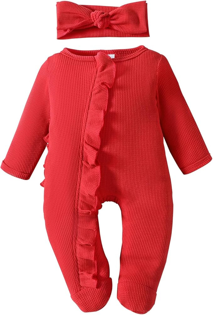 YINGISFITM Baby 3 6 Months Girl Clothes Newborn Onesie Ruffle Long Sleeve Ribbed Romper Jumpsuit ... | Amazon (US)