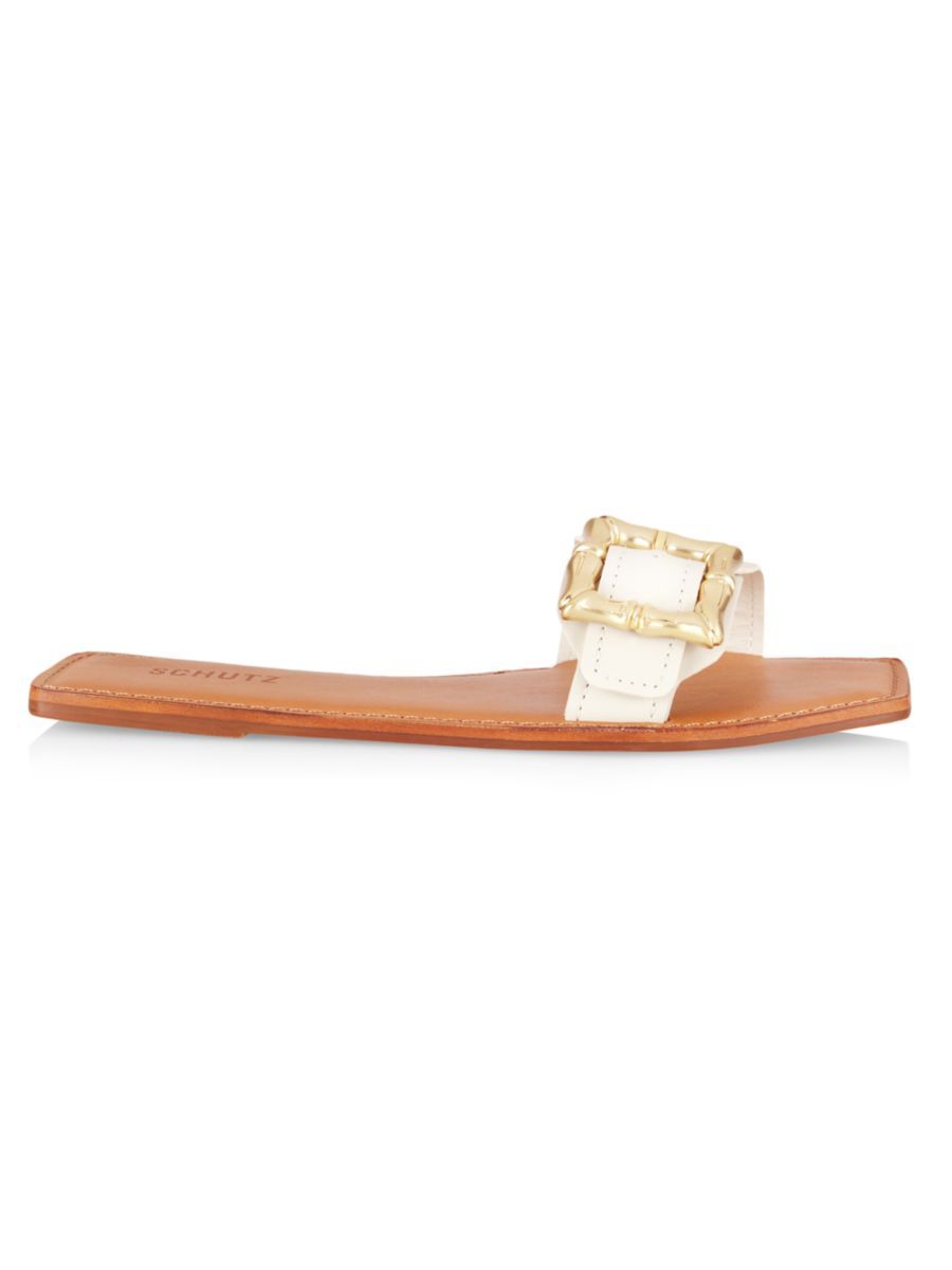 Enola Leather Buckle Slides | Saks Fifth Avenue