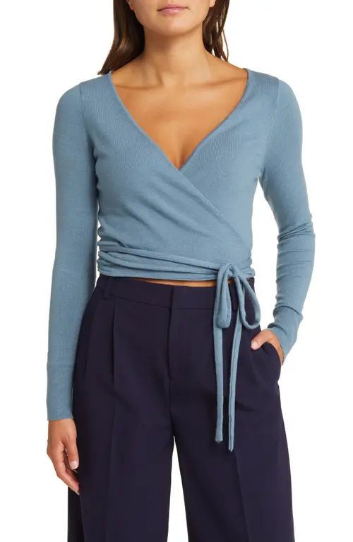 Open Edit Wrap Sweater in Blue Stone at Nordstrom, Size Small | Nordstrom