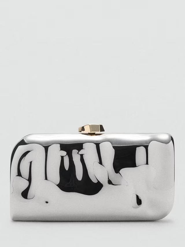 Mango Patri Metallic Rigid Clutch Bag, Silver | John Lewis (UK)