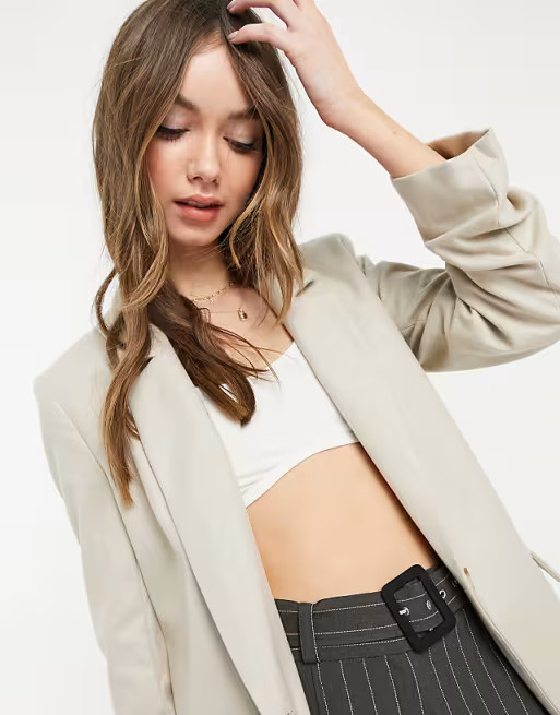 River Island flannel boyfriend blazer in cream - part of a set | ASOS (Global)