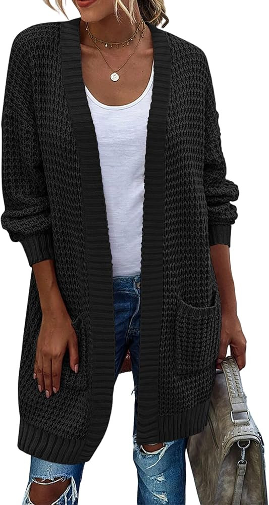 Zeagoo Women's 2023 Fall Open Front Cardigan Long Batwing Sleeve Chunky Knit Sweater Loose Outerw... | Amazon (US)