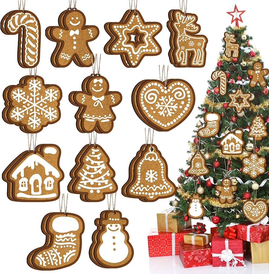 24 Pieces Rustic Christmas Tree Decoration Wood Christmas Ornaments Gingerbread Star Snowflake He... | Amazon (US)