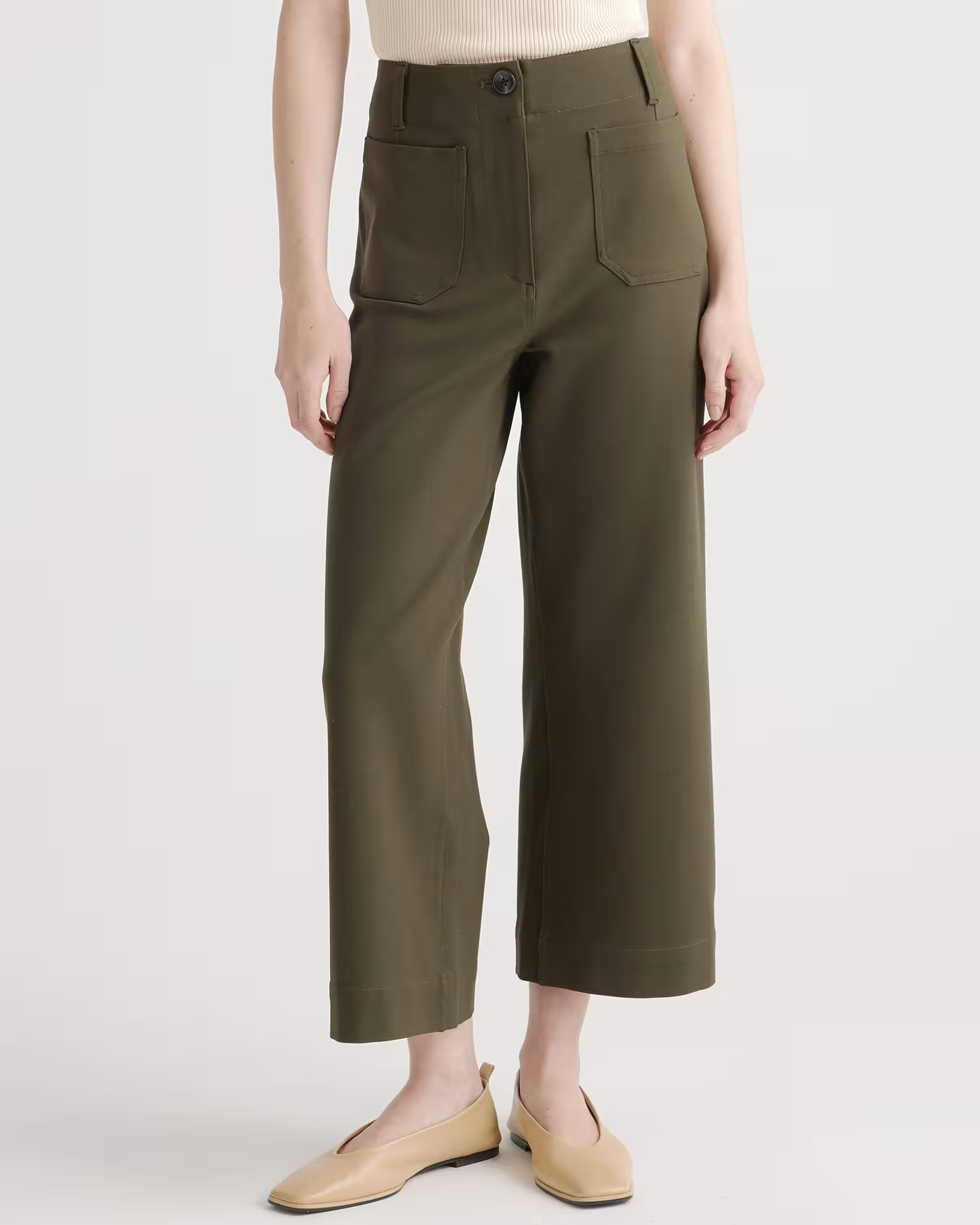Ultra-Stretch Ponte Cropped Wide Leg Pant in Olive | Quince