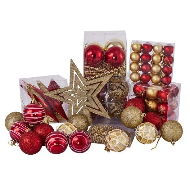 BIGTREE Glitter Multi-color Plastic Christmas Shatterproof Decorative Accent Ornaments, 102 Count | Walmart (US)