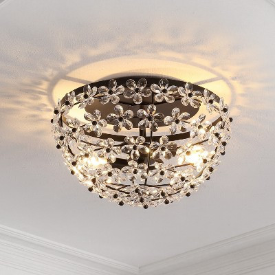JONATHAN Y Izzy 15.5" 2-Light Modern Glam Metal Dome LED Flush Mount with Crystal Flower Accents, Oil Rubbed Bronze/Clear | Target
