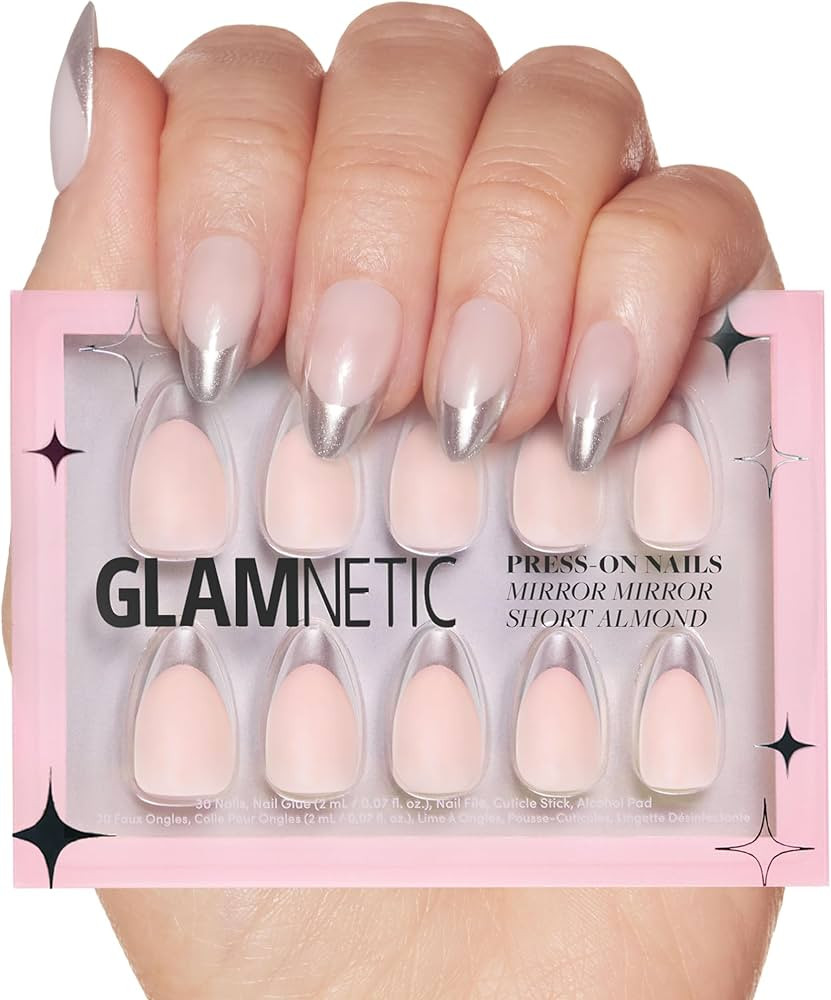 Glamnetic Press On Nails - Mirror Mirror | Trendy Short Almond Nails with Metallic Chrome Silver ... | Amazon (US)