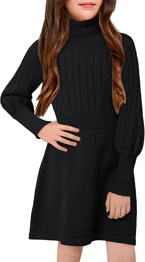BesserBay Girls Long Sleeve Cable Knitted Sweater Dress Fall Turtleneck Pullover Midi Dress Size ... | Amazon (US)