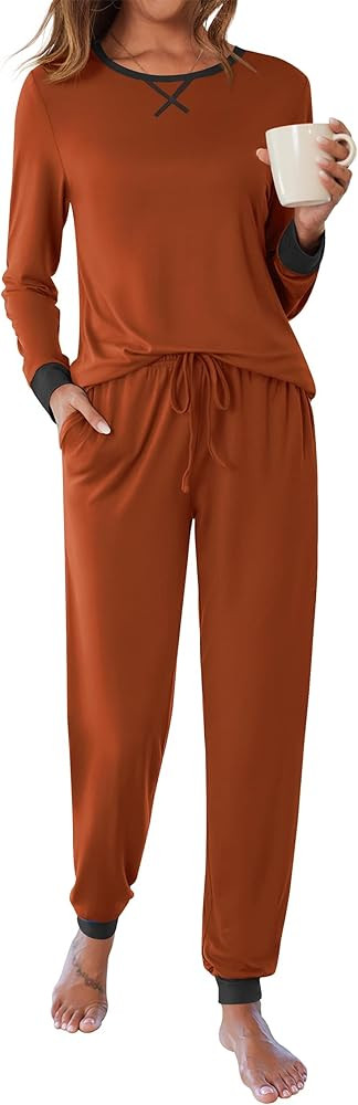 Ekouaer Women's Pajamas Sets Long Sleeve Pjs Soft Sleepwear O Neck 2 Piece Joggers Loung Set with... | Amazon (US)