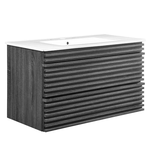 Modway Render 36" Wall-Mount Bathroom Vanity in Charcoal White | Amazon (US)