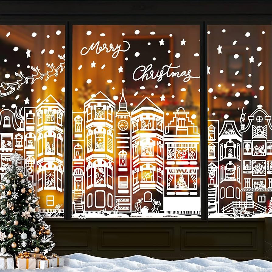 DIYDEC 15.1 * 27.3'' Large Christmas Window Clings 4Pcs Xmas White House Window Stickers for Glas... | Amazon (US)