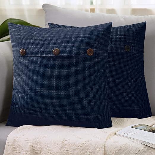 LHKIS Throw Pillow Covers 16x16, Navy Blue Decorative Linen Farmhouse Pillow Cases for Couch Sofa... | Amazon (US)