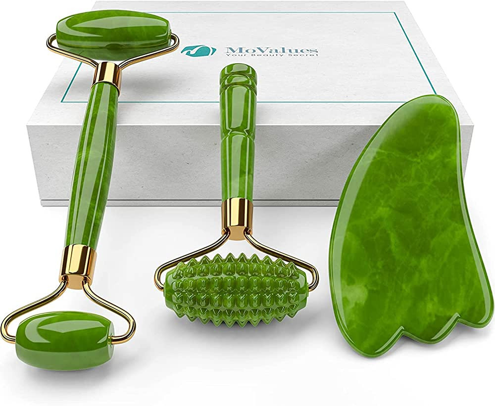 4-in-1 Jade Roller and Gua Sha Set. Jade Face Roller with Eye Massager, Jade Gua Sha, Ridged Roll... | Amazon (US)