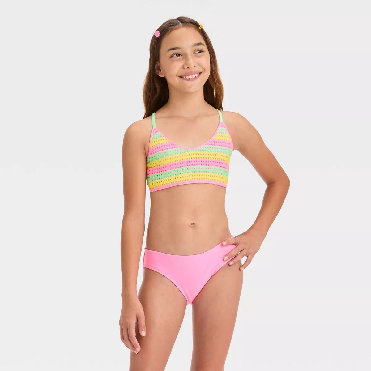 Girls' 'Crochet Craze' Solid Bikini Set - art class™ Pink | Target