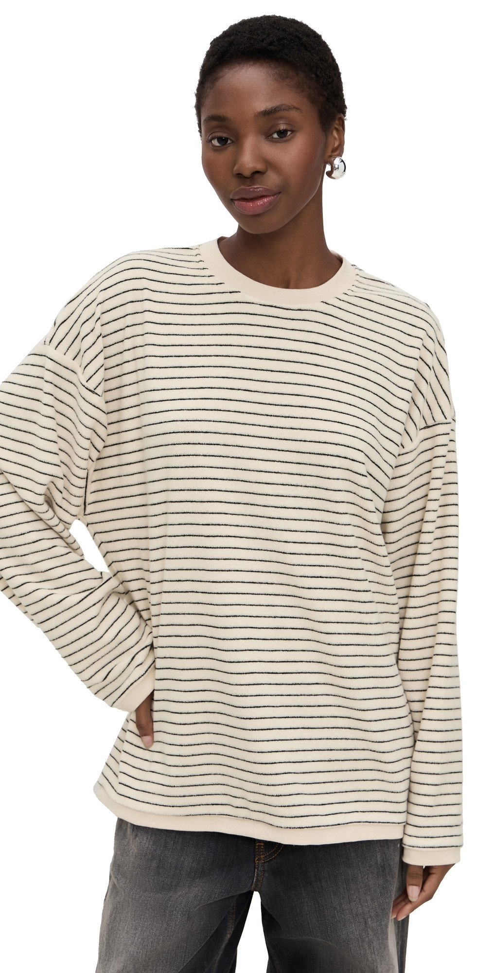 Lioness Cheri Long Sleeve Cream Noir Stripe M | Shopbop