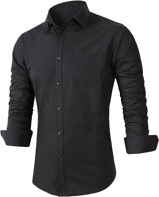 Beninos Mens Slim Fit Solid Point Collar Button Down Dress Shirt | Amazon (US)