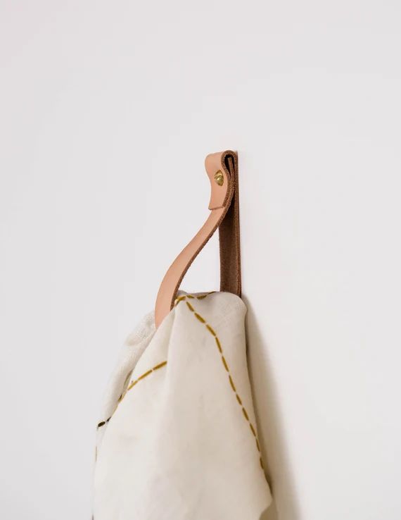 Medium minimalist leather strap hanger for bath towel holder | Etsy | Etsy (US)