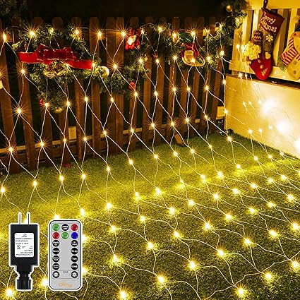 Ollny Net Lights Outdoor Mesh Lights IP67 Waterproof, 200LED 9.8x6.6ft Warm White Christmas Net L... | Amazon (US)