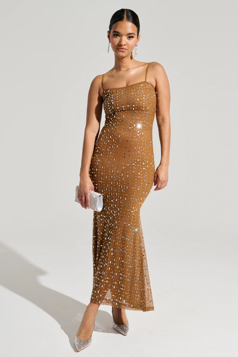 ANASTASIA MESH RHINESTONE MAXI DRESS | AKIRA