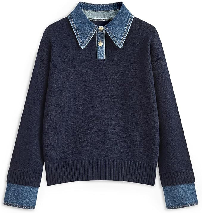 ETCYY Womens Oversized Sweater Cozy Fall Long Sleeve Button Up Denim Polo Pullover Tops Sweatshir... | Amazon (US)