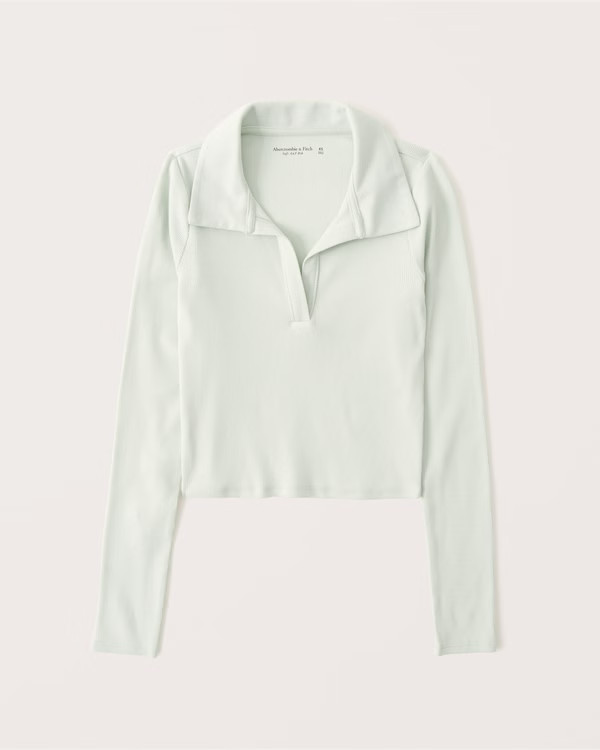 Long-Sleeve Ribbed Polo Top | Abercrombie & Fitch (US)
