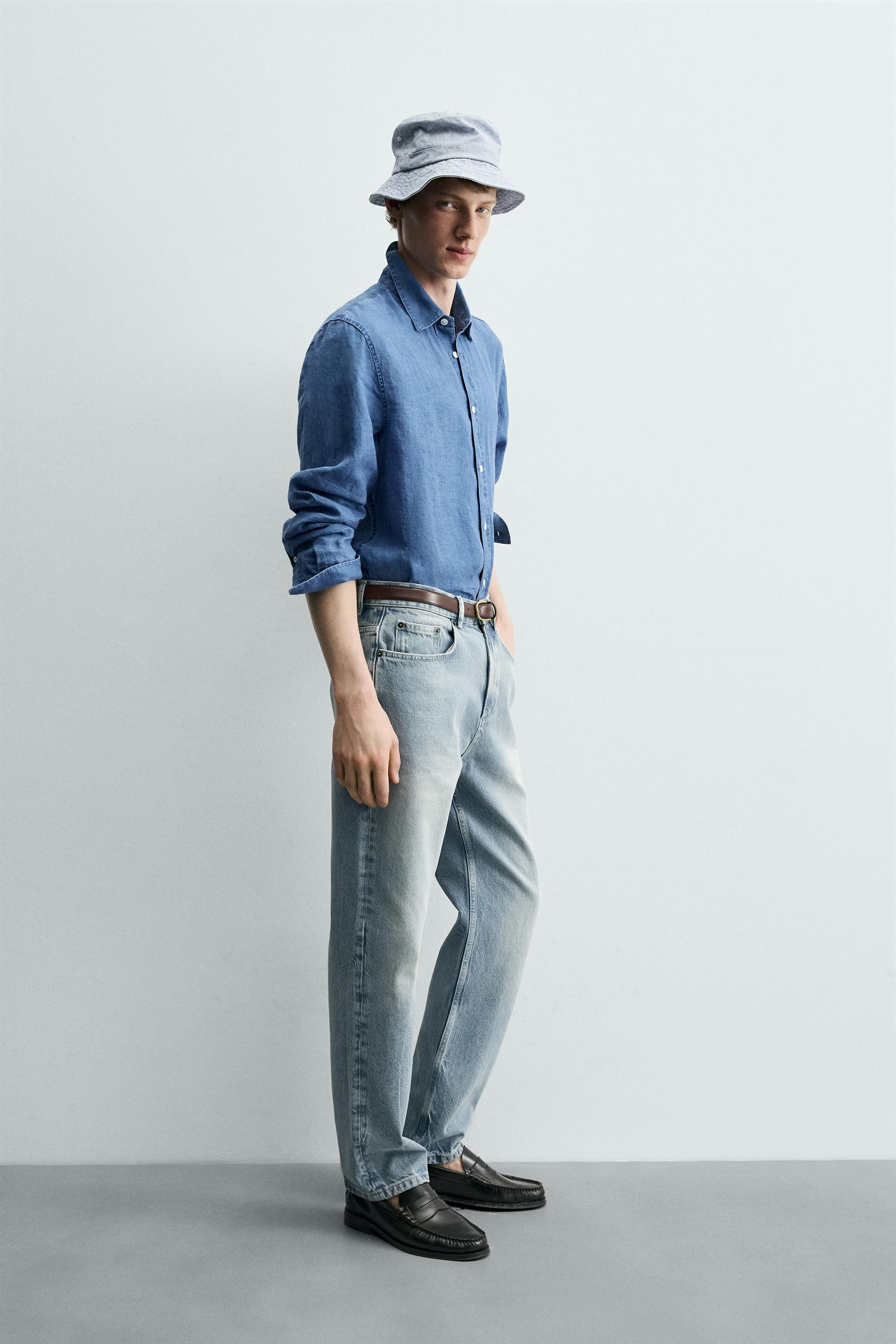 100% INDIGO LINEN REGULAR FIT SHIRT | Zara US
