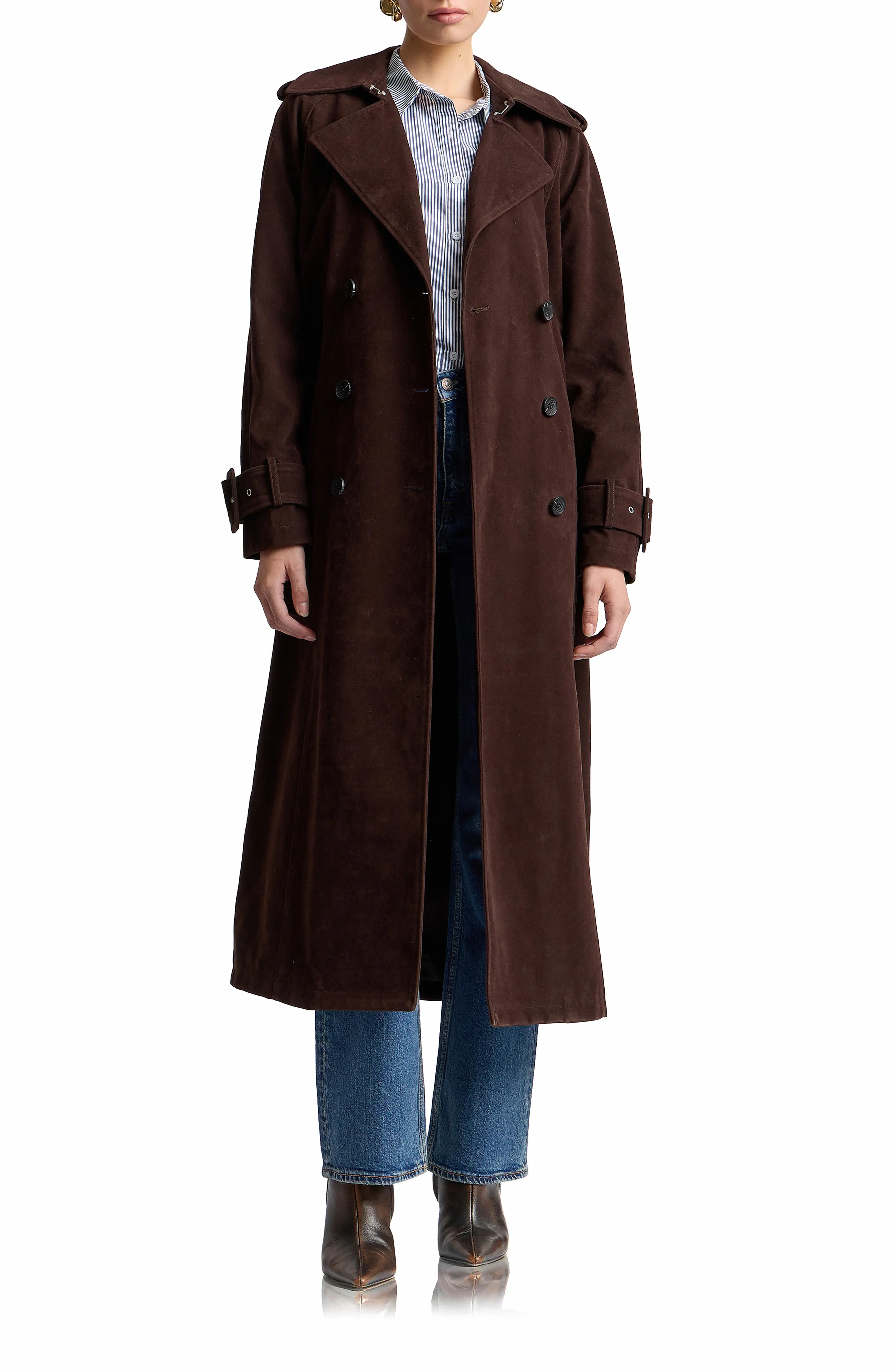 Avec Les Filles Double Breasted Faux Suede Trench Coat (Women) | Nordstrom | Nordstrom