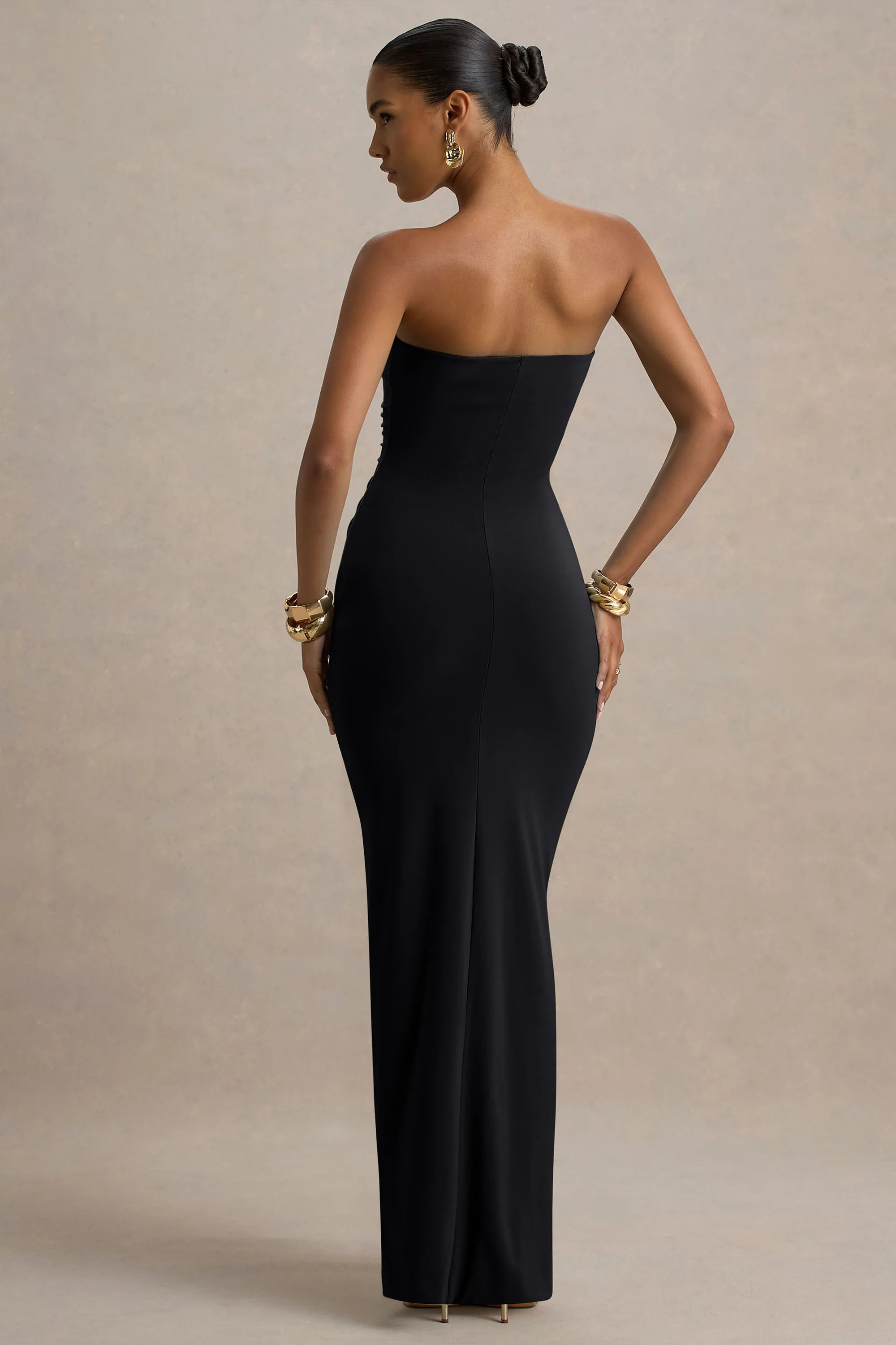Ali | Black Sweetheart Ruched Wrap Maxi Dress | Club L London