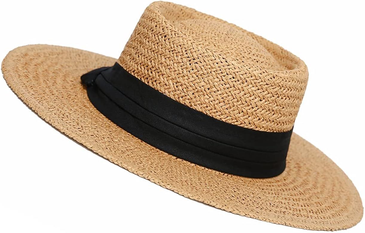 JOLLQUE Straw Hats for Women, Panama Hat Fedora Summer Beach Sun Hat | Amazon (US)