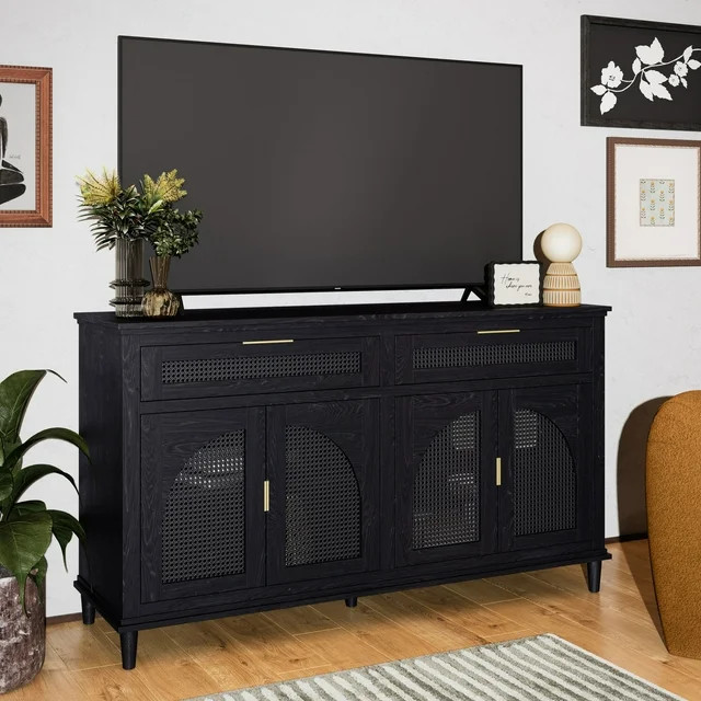 Beautiful Drew Rattan Media Console by Drew Barrymore, Black Finish - Walmart.com | Walmart (US)