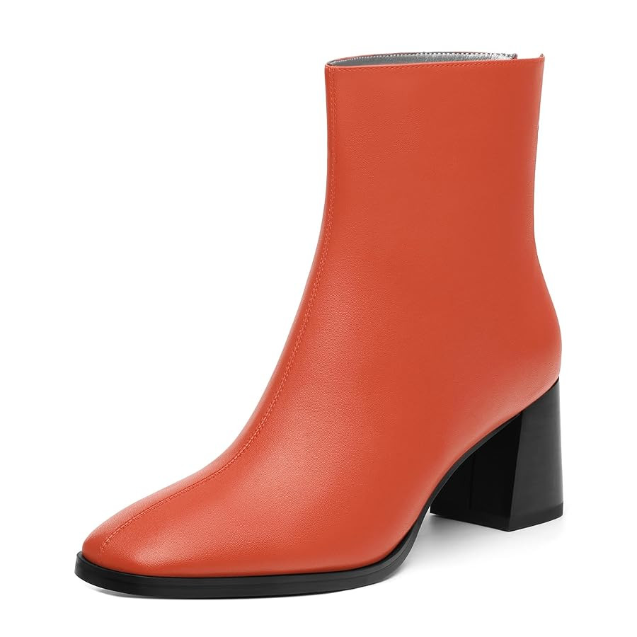 Women's Square Toe Mid Block Heel Ankle Booties, Chunky Heel Ankle Boots with Back Zipper 2.5" Gr... | Amazon (US)