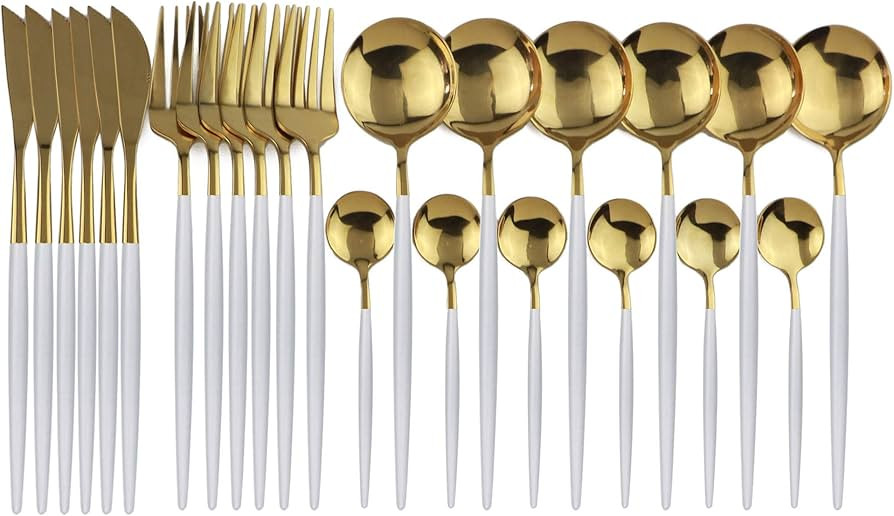 JANKNG 24-Piece Flatware Set, 18/0 Stainless Steel Knife Fork Spoon Teaspoon Silverware Set, Serv... | Amazon (US)