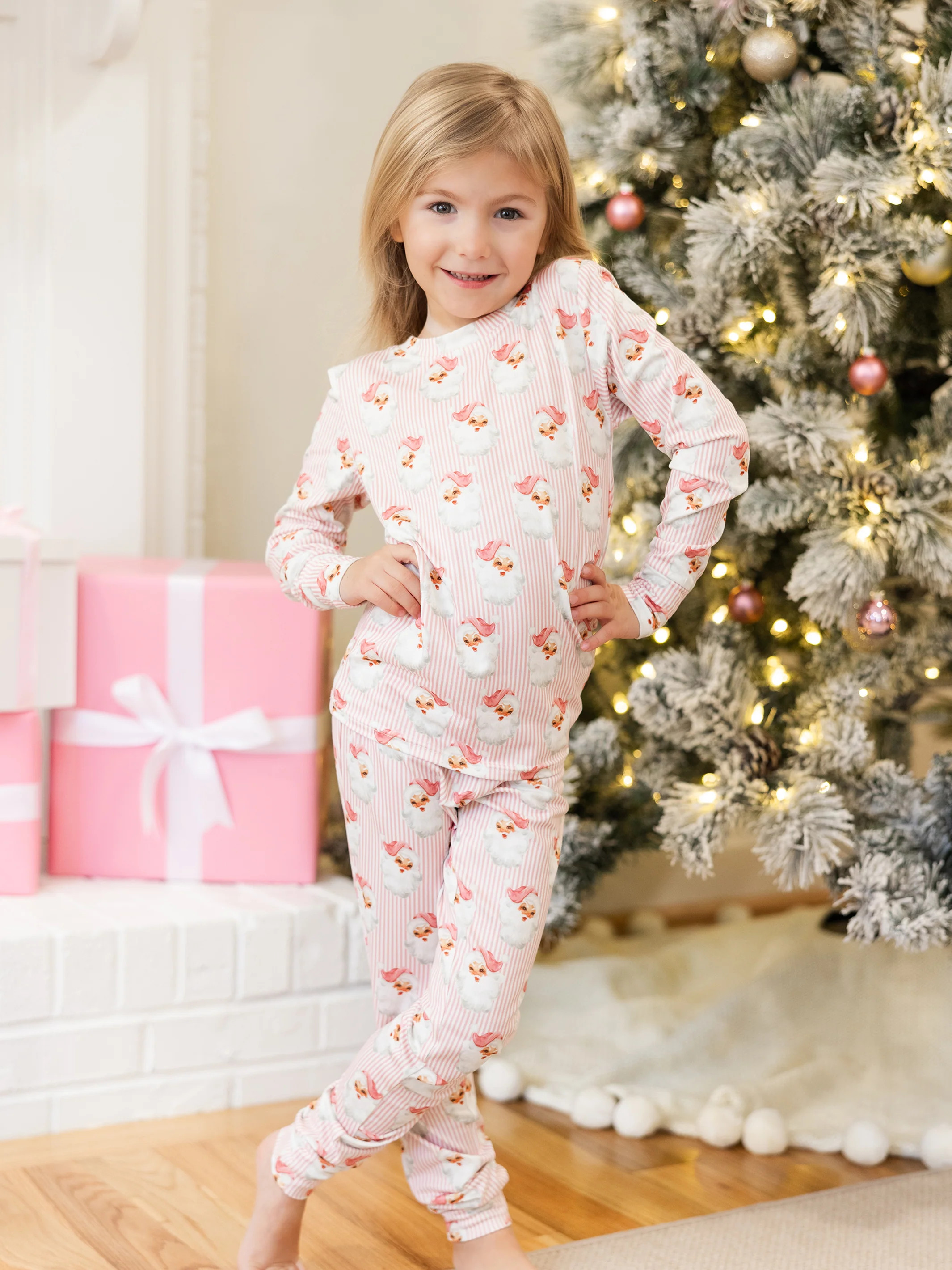 Kids PJ Set | Santa Baby Pink | Mary Square