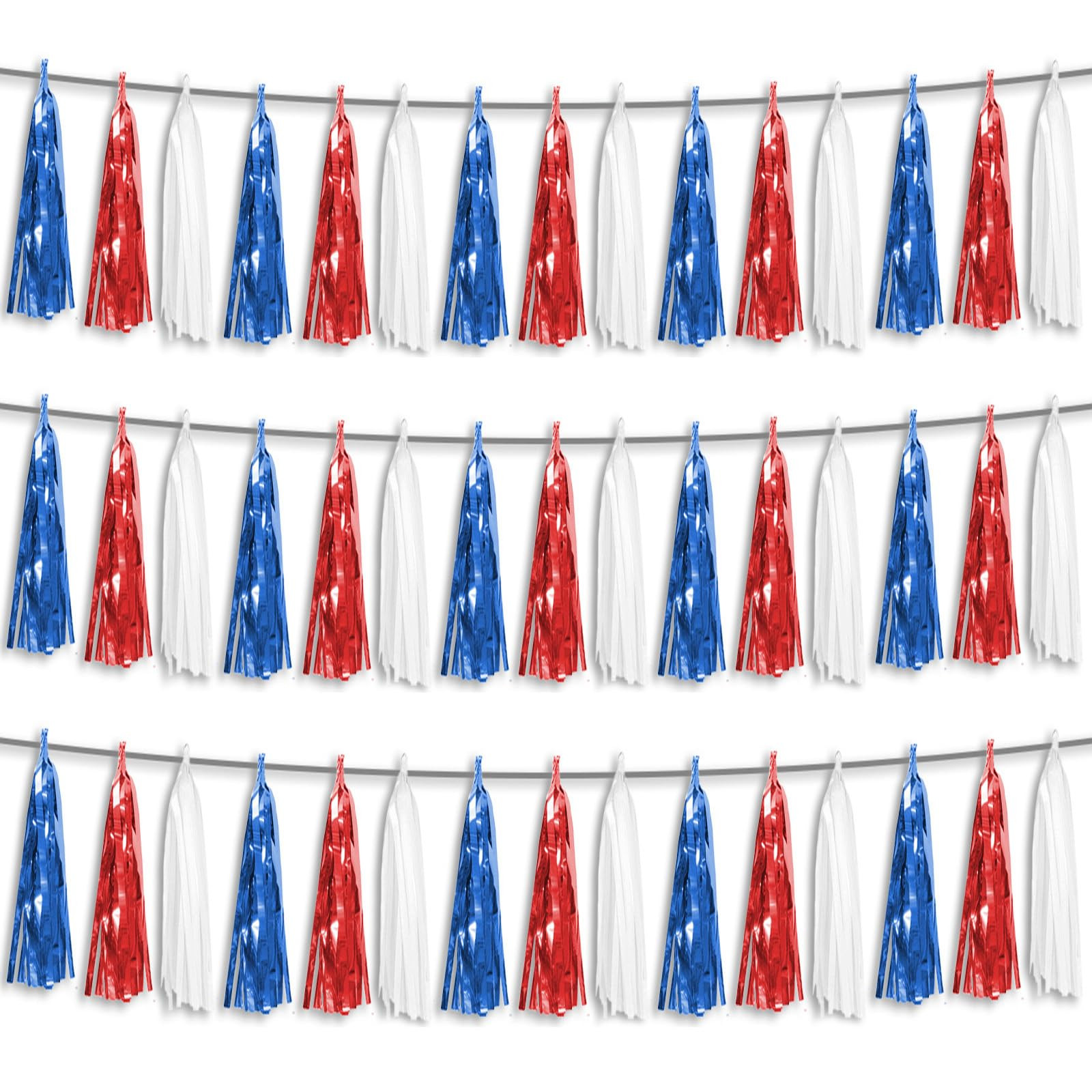 3P Red Blue White Foil Fringe Metallic Tassel Streamers Banner Tassel Garland for Parade Floats, ... | Amazon (US)
