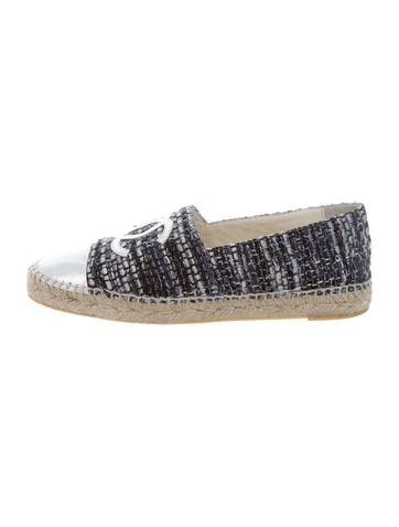 Chanel Tweed CC Espadrille Flats | The Real Real, Inc.