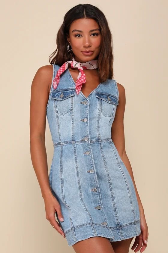 Sundance Medium Wash Denim Sleeveless Button-Front Mini Dress | Lulus