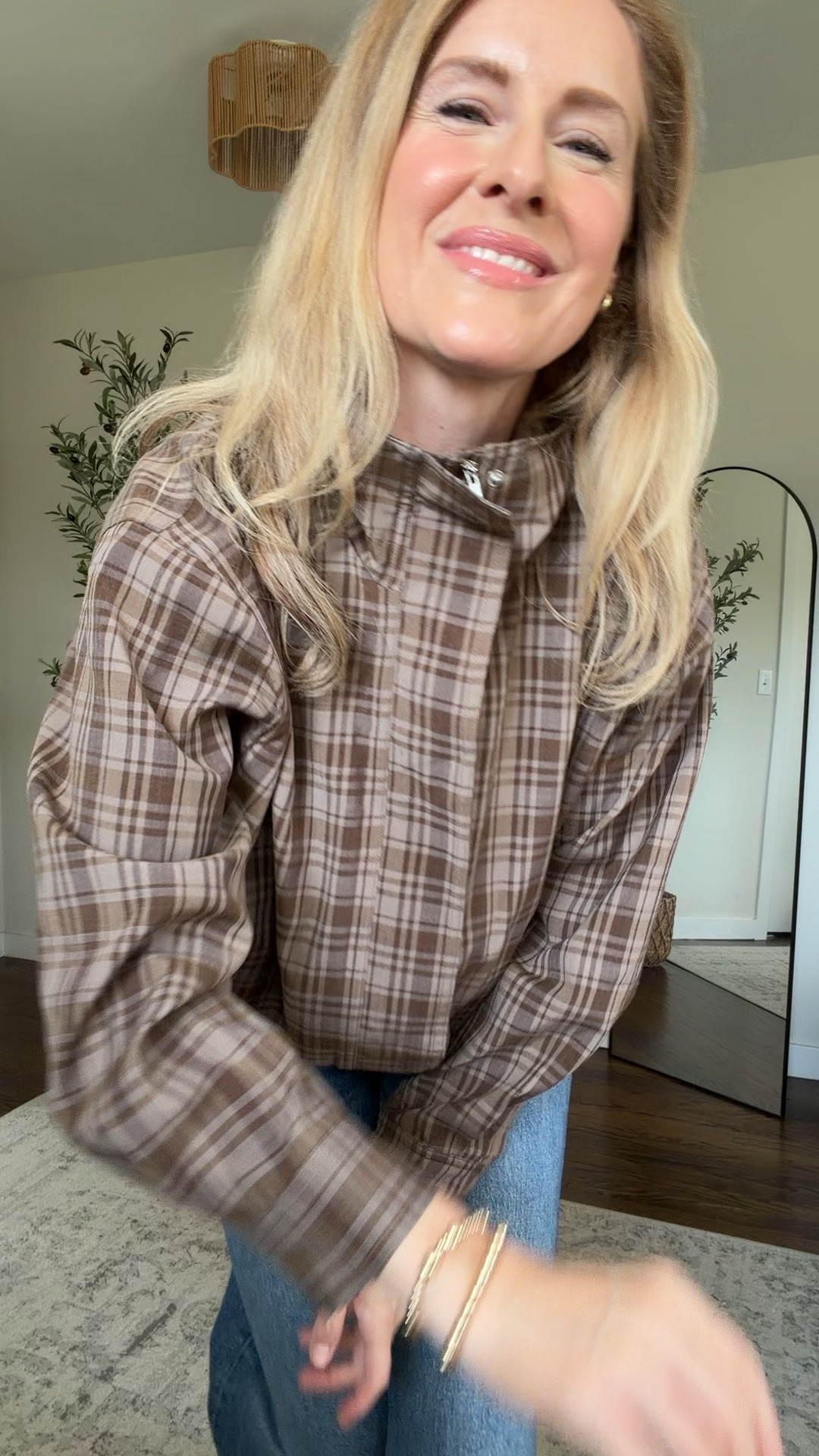 Funnel neck plaid jacket from @macys size medium (could have done a small, it’s roomy!) #macysstylecrew