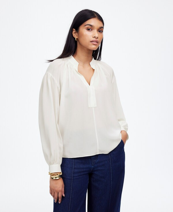 Shirred Long-Sleeve Top in Silk | Madewell | Madewell