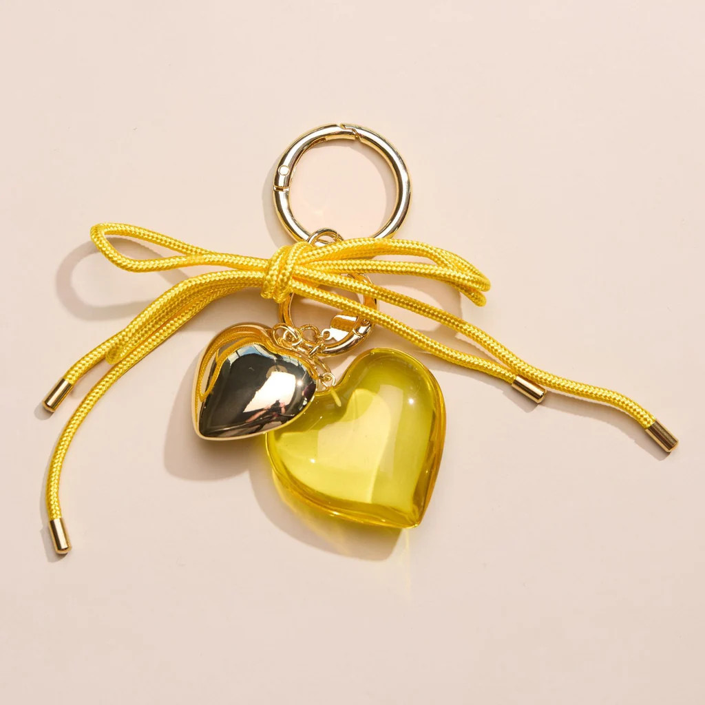 Yellow Heart & Cord Bag Charm | Nickel and Suede