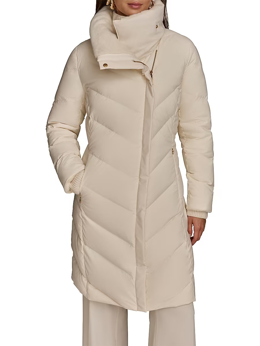 Women's Chevron Quilted Down Coat - Cream - Size Small | Saks Fifth Avenue