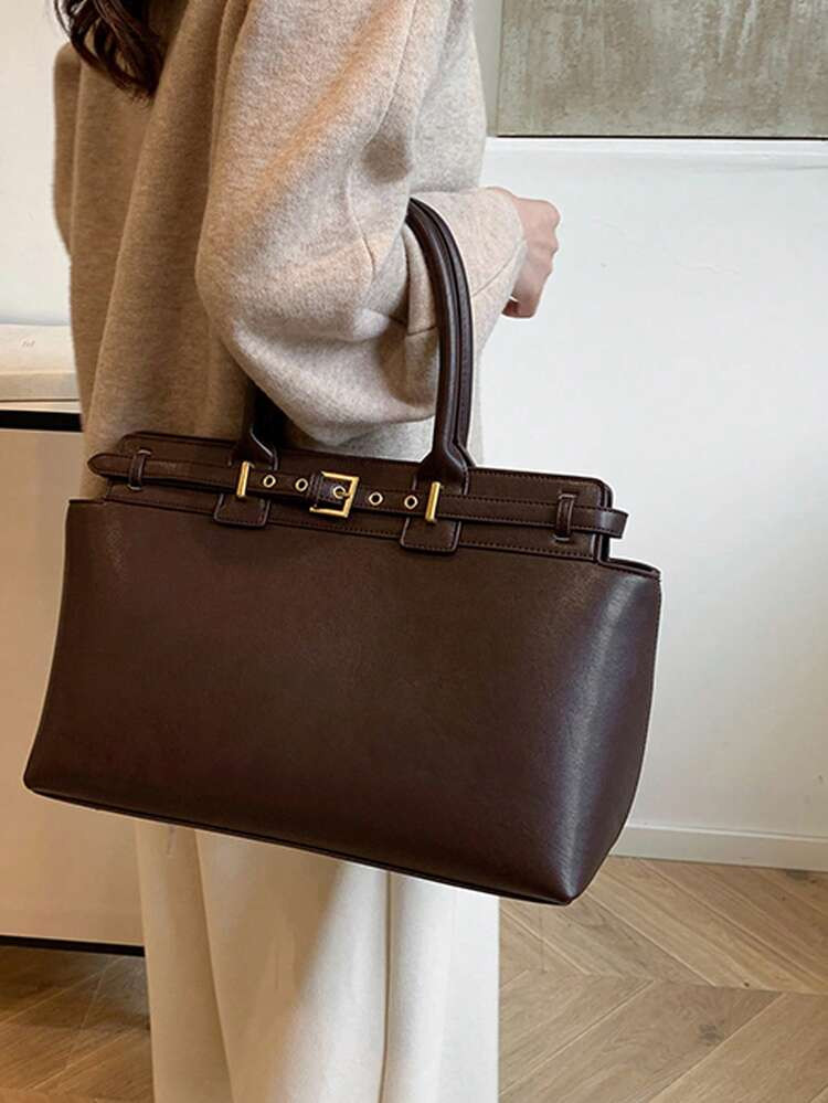Women's Vintage Faux Leather Large Capacity Business Tote Bag | SHEIN