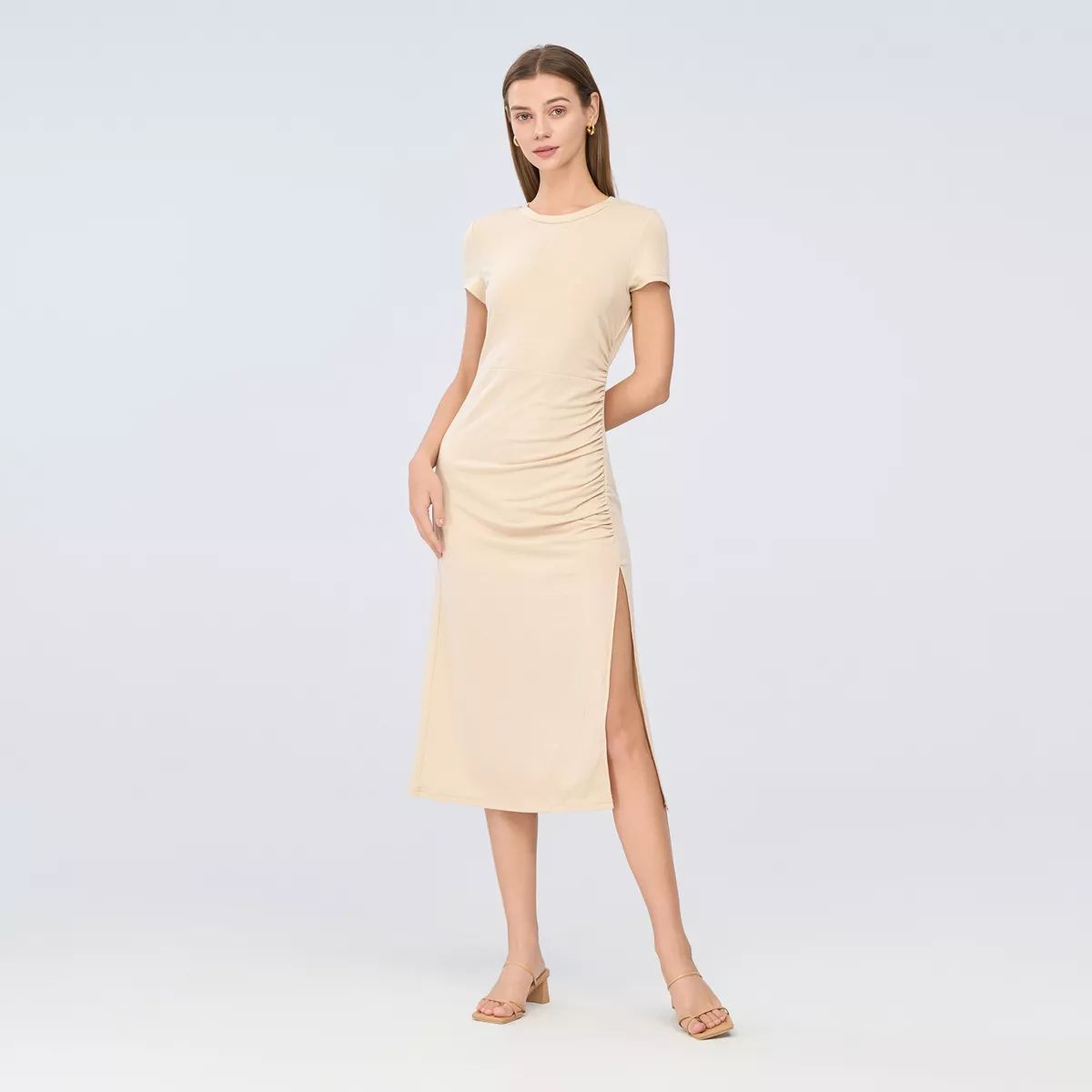 Women's Short Sleeve Ruching Bodycon Midi Dress - Cupshe | Target