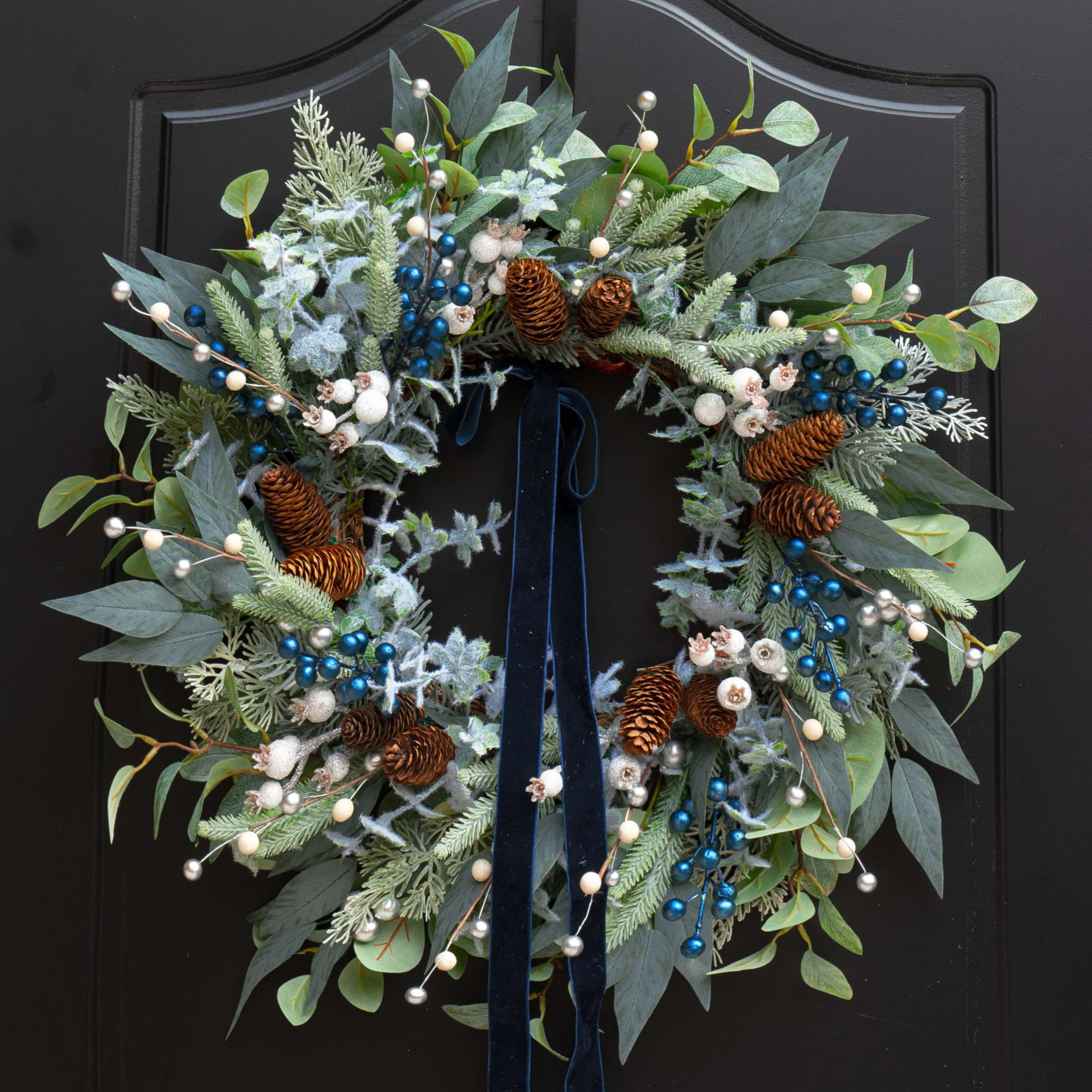 Winter Wreaths for Front Door 24 Inch Green Olive & Eucalyptus Wreath with Silver & White Berries... | Amazon (US)