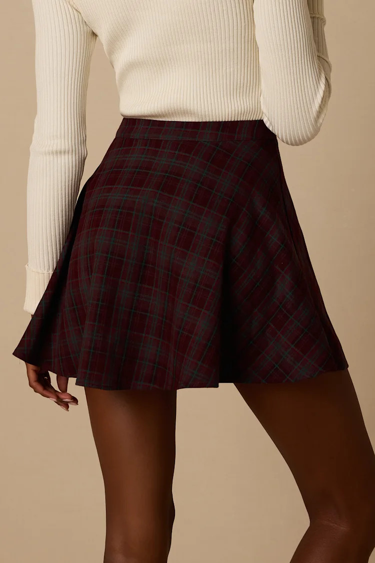 Addington Burgundy & Green Plaid Mini Skirt | Lulus