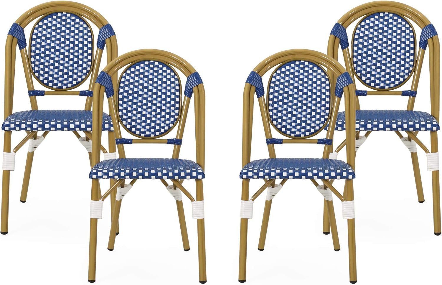 Christopher Knight Home Gwendolyn Outdoor French Bistro Chairs (Set of 4), Blue + White + Bamboo ... | Amazon (US)